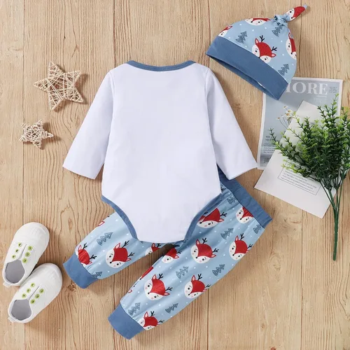 Miniatura 3 de Dimoybabe Conjunto de ropa para bebé recién nacido 3 piezas mameluco de manga larga pantalones sombrero