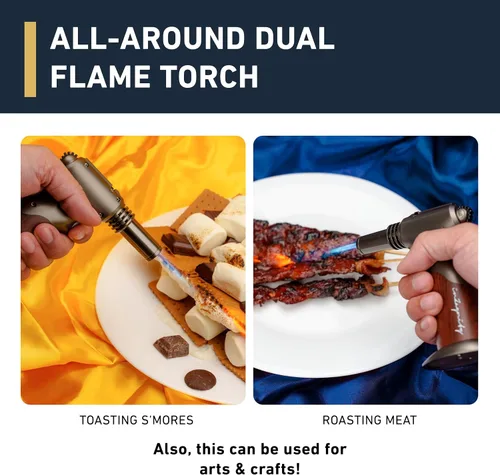 Miniatura 3 de Antorcha de Butano de Doble Llama - Soplete de Mano Recargable para Cocinar, Soldar y Arte de Resina con Llama Ajustable y Bloqueo de Encendido