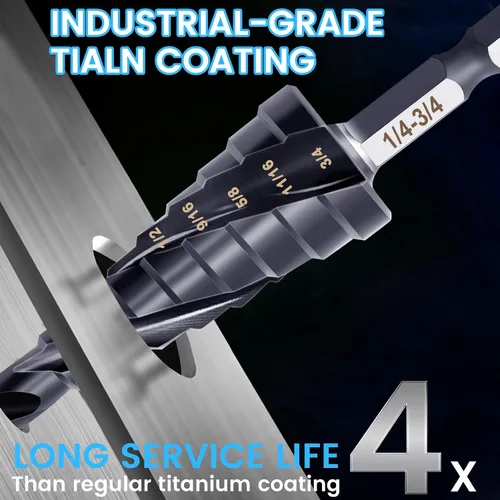 Miniatura 3 de Hakkin M35 Cobalt Unibit - Broca escalonada para metal de 1/4 a 3/4 pulgadas, con revestimiento de titanio, juego de tres brocas en espiral y punzón