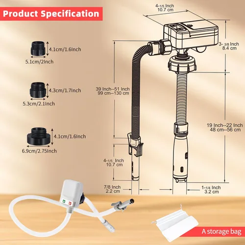 Miniatura 2 de Bomba de transferencia de combustible alimentada por batería, sifón portátil sin derrames, con 3 adaptadores y apagado automático para gas, Gris