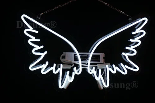 Miniatura 2 de 20 "alas de ángel blancas diseño personalizado decorado panel acrílico hecho a mano hombre cueva neón signo luz UT65 PVC01