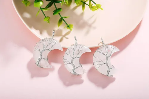 Miniatura 7 de XIANNVXI Collar con colgante de luna creciente envuelta en alambre con forma de árbol de la vida Collar con piedras de cristal curativo de reiki