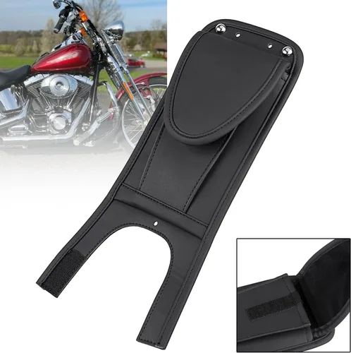 Miniatura 5 de Cubierta de tanque de cuero PU negro Panel Pad Bib W/bolsa para Harley Fatboy FLSTF 2000-2017 Softail 2000-2016