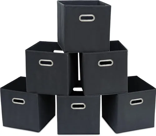 Miniatura 14 de STOREONE - Cubos de almacenamiento de tela con contenedores de cestas (28x28x28 cm) con asas dobles para estante, armario, organizadores de Negro