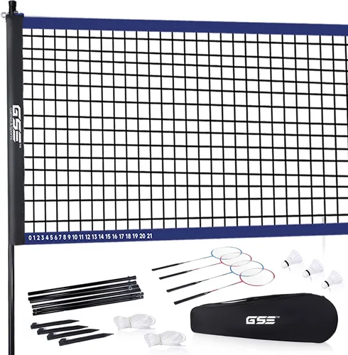 GSE Games & Sports Expert Juego completo de bádminton para exteriores con red de bádminton, 4 raquetas, 3 volantes y bolsa de transporte. Juego de