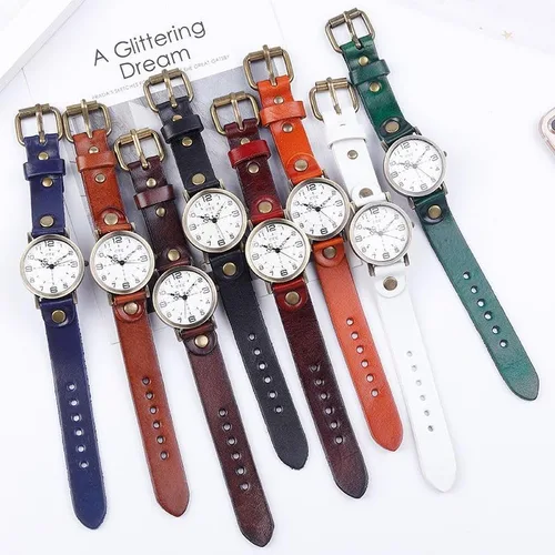 Miniatura 5 de MINILUJIA Relojes hechos a mano para mujer, vintage, punk, hip-hop, gótico, de cuero suave, brazalete de moda, reloj de pulsera para señora, esfera