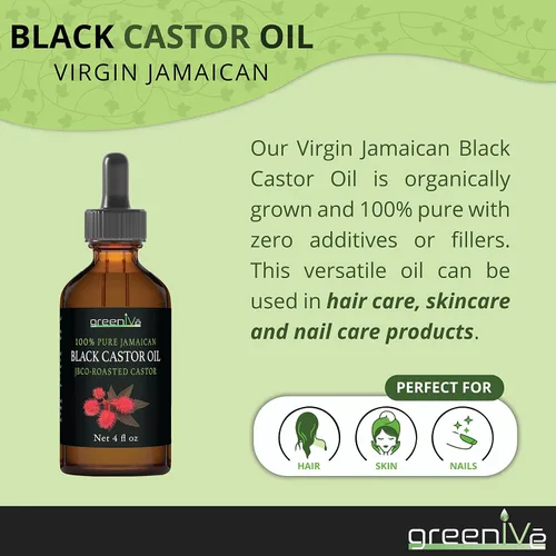 Miniatura 4 de GreenIVe Aceite de ricino negro jamaicano cultivado orgánicamente JBCO Botella de vidrio 100% puro prensado en frío Resultados de Amazin (4 onzas)