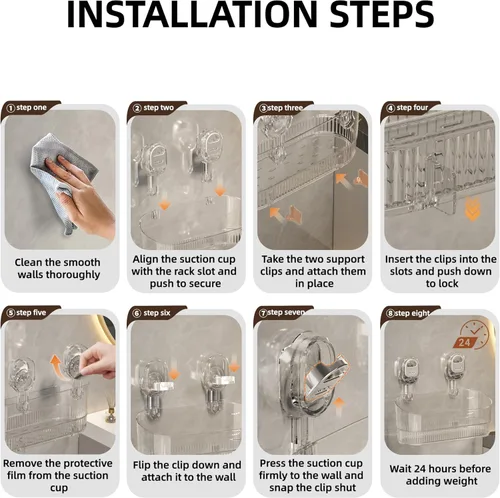 Miniatura 8 de Organizador de ducha de baño transparente, estante de almacenamiento de montaje en pared con ventosas, estante de almacenamiento de baño 12.7 x 4.5