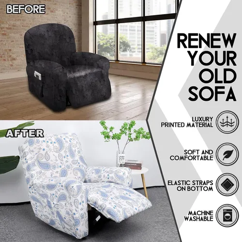 Miniatura 6 de CRFATOP Funda elástica para sillón reclinable, 4 piezas, fundas impresas para silla reclinable de 1 asiento, colección Fallon, protector de muebles
