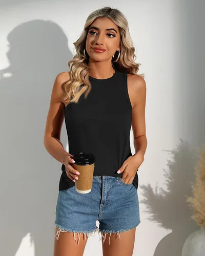 Miniatura 7 de Riyiper Paquete de 2 camisetas sin mangas para mujer, con espalda cruzada, estilo casual, básicas, holgadas, cuello redondo, camisetas sin mangas