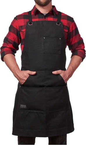 Miniatura 2 de Hudson Durable Goods Delantal de lona encerada de alta resistencia para hombres y mujeres, delantal de trabajo ajustable con bolsillos para Negro