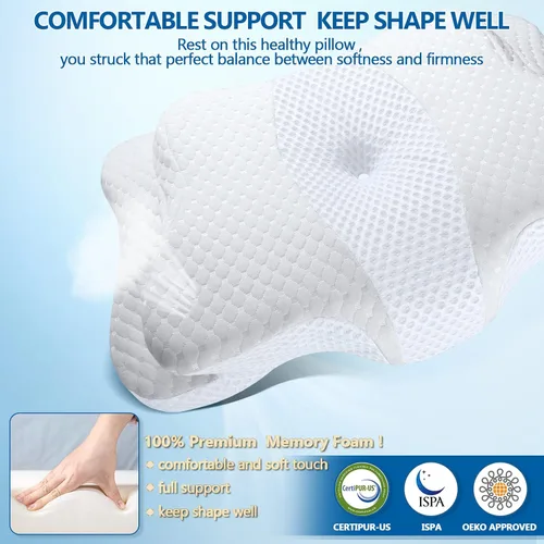 Miniatura 5 de CHxxy Almohada de espuma viscoelástica, almohada cervical para aliviar el dolor de cuello y hombros, almohada ergonómica de contorno para cama