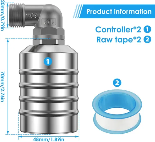 Miniatura 4 de Válvula de flotador de control de nivel de agua, válvula de bola flotante automática de acero inoxidable, mini apagado automático, controlador