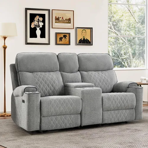 Miniatura 19 de HAOMARKETS Silla reclinable eléctrica para adultos con puerto USB, sofás reclinables eléctricos de tela suave con portavasos de metal, sillas