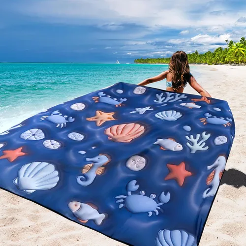 Miniatura 4 de WIWIGO Manta de playa impermeable a prueba de arena tapete de playa 79" X 83"/10'x9' para 2-8 adultos, de secado rápido, tapete de picnic al aire