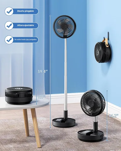 Miniatura 4 de Ventilador portátil oscilante de viaje, 10400mAh, funciona con pilas, recargable por USB, ventilador de piso, mesa, escritorio con control remoto, 4
