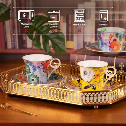 Miniatura 3 de KAMMAK - Juego de 2 tazas de té y platillos, tazas de café de porcelana reforzadas, tazas de expreso apilables de 5.7 onzas, demitasses de cerámica