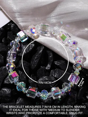 Miniatura 5 de HANGINTHERE Aurora Borealis Crystal Bracelet for Women, Stretch Iridescent Faceted AB Coating - 5000+ Pull Tested, Gift Ready