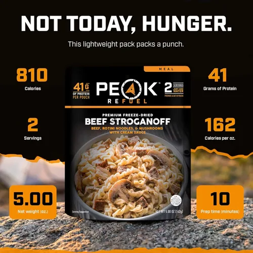Miniatura 4 de Peak Refuel Beef Stroganoff Alimentos liofilizados para mochileros y campamentos Sabor increíble Alto en proteínas Carne real Comidas