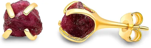 Miniatura 120 de Aretes de piedra preciosa natural en bruto con oro amarillo sobre plata de ley 925, 6 a 0.276 in, regalo de piedra de nacimiento de calidad genuina