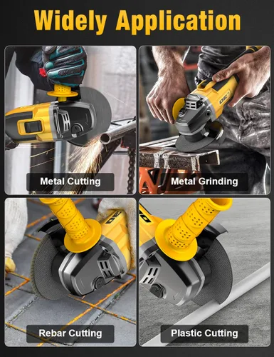 Miniatura 6 de Amoladora angular sin escobillas, para batería DEWALT de 20V, amoladora angular pequeña inalámbrica de 4-1/2" con mango auxiliar, 10 lijas, 2 discos