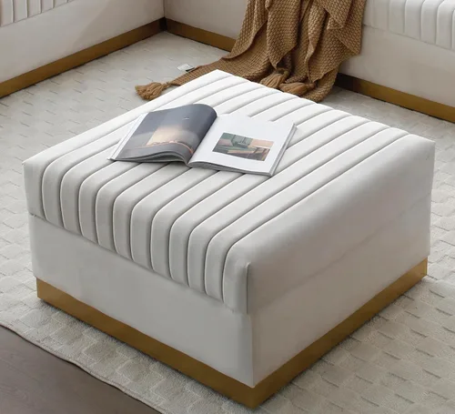 Holaki Otomana vintage de terciopelo capitoné con canal de glamour de gran tamaño, reposapiés tapizado moderno, marco de madera maciza otomana para