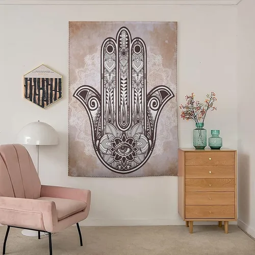 Miniatura 3 de XISUNYA Autohesion - Cortinas Hamsa, panel de cortina para ventana, cultura asiática oriental, esotérico, amuleto de buena suerte, estampado