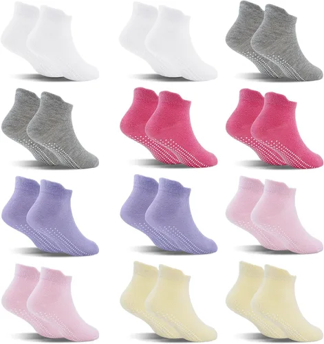 Miniatura 8 de SkiBeaut 12 pares de calcetines antideslizantes para niños y niñas con agarres, calcetines antideslizantes para niños pequeños de 1 a 7 años