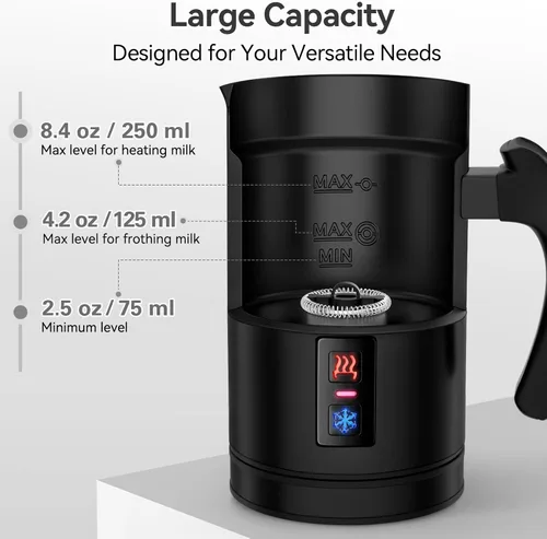Miniatura 4 de Secura Espumador de Leche Eléctrico, Vaporizador Automático de Leche Espuma Caliente o Fría para Café, Cappuccino, Latte, Calentador de Leche