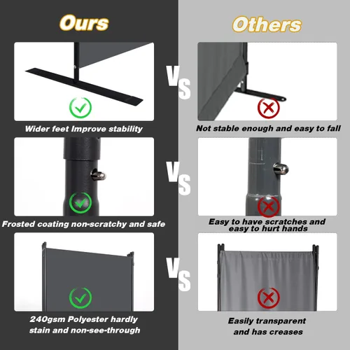 Miniatura 3 de CHOSENM Divisor de pared, 4 paneles divisores de habitación y pantallas de privacidad plegables con pies de soporte más anchos, pantalla de Gris