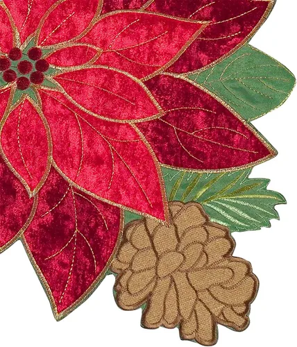 Miniatura 4 de KEVA Camino de Mesa Navideño de Navidad, Camino de Mesa de Terciopelo Bordado con Calados de Flor de Pascua Roja, Decoraciones Navideñas