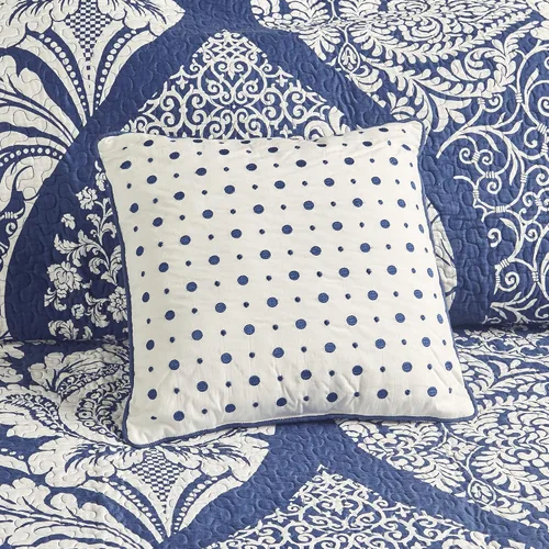 Miniatura 7 de Madison Park Vienna - Edredón reversible de algodón, diseño de costuras de lujo para todas las estaciones, colcha transpirable, fundas de almohada