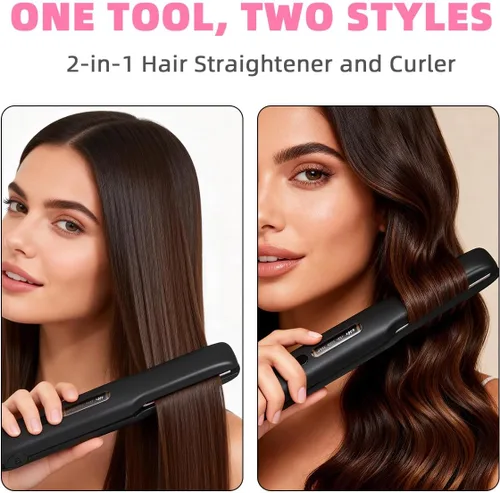 Miniatura 2 de Gosect Plancha de pelo inalámbrica, plancha plana de viaje recargable para mujeres, mini alisador y rizador de pelo portátil 2 en 1, calentamiento
