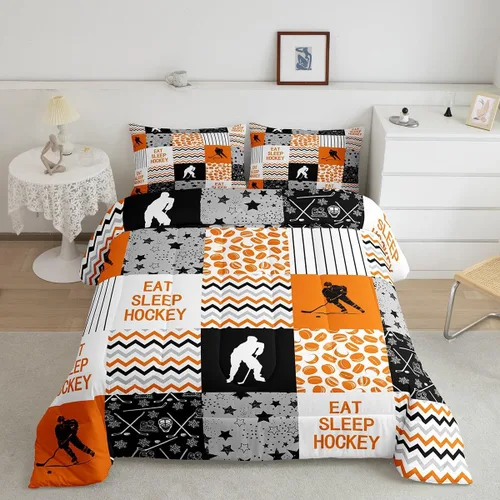 Miniatura 34 de Erosebridal Edredón de plumón de hockey sobre hielo, juego de edredón de jugador de hockey para adolescentes, niños y hombres, juego de ropa de cama