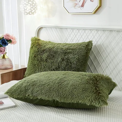 Miniatura 17 de Juego de 2 fundas de almohada estándar de piel sintética de terciopelo suave, fundas de almohada decorativas con cierre de cremallera