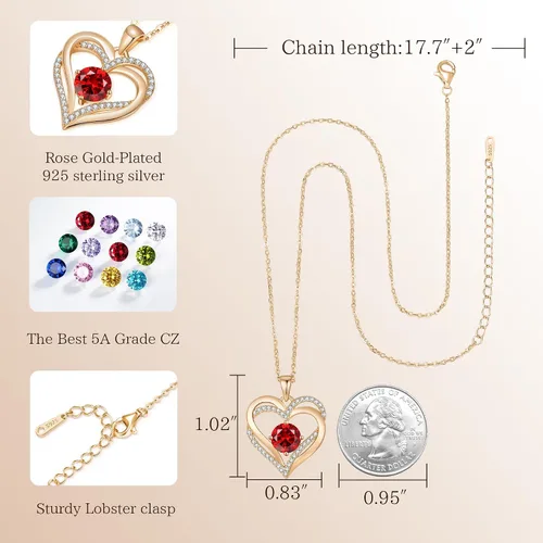Miniatura 114 de LOUISA SECRET Love Heart Birthstone Necklaces for Women, Birthday Gift for Women, Anniversary Jewelry for Wife Her, 925 Sterling Silver Pendant