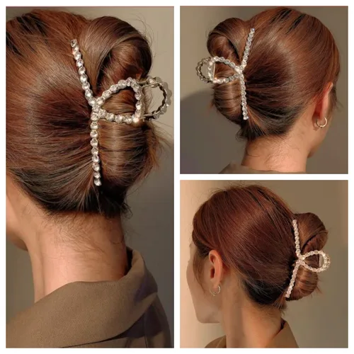Miniatura 5 de Pinzas para el cabello con diamantes de imitación, 4.4 pulgadas, clip de mandíbula de imitación de metal vintage para mujer, pinza antideslizante