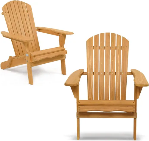 Miniatura 12 de VINGLI Juego de 2 sillas Adirondack plegables de madera y juego de mesa, diseño ergonómico para fogata, tumbona plegable para patio al aire libre