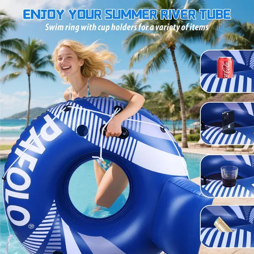 Miniatura 5 de Pool Float Adult, Inflatable River Tube Float, River Tubes for Floating Heavy Duty with Mesh Bottom, Comfortable Backrest & 2 Cup Holders & Durable
