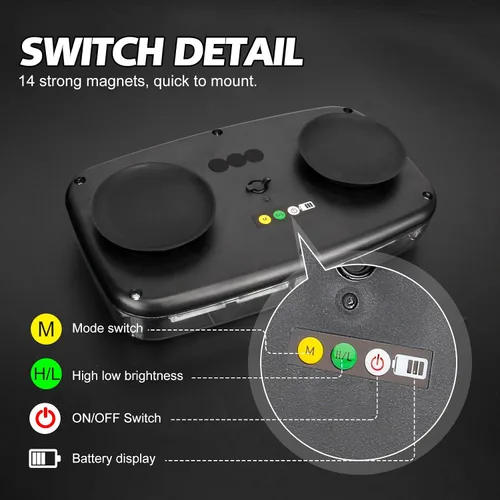 Miniatura 8 de Luz estroboscópica recargable ámbar inalámbrica con batería, 17 modos de parpadeo, brillo alto y bajo, 48 led, baliza de techo de emergencia