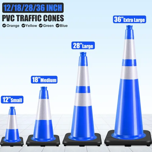 Miniatura 3 de Conos de Tráfico de PVC Naranja/Verde Fluorescente, Cono de Estacionamiento con Base Negra Pesada Estructuralmente Estable Resistente a