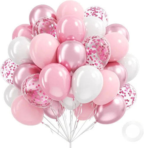 Globos de color rosa claro y blanco, 60 unidades de 12 pulgadas, globos de confeti de color rosa perla claro y blancos para boda, despedida de