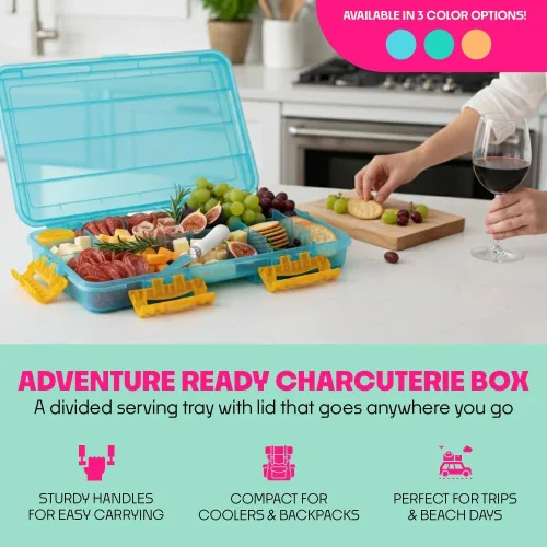 Miniatura 2 de SubSafe Caja fuerte para charcutería, sin BPA, tabla de embutidos segura para alimentos con tapa y asa, organizador portátil de bandeja