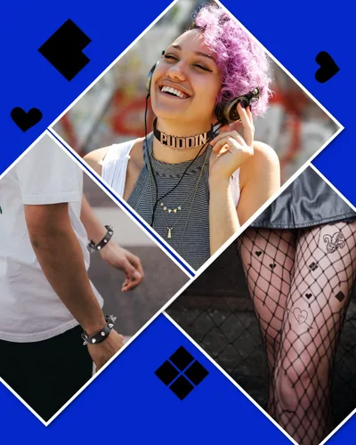 Miniatura 7 de Quinn Puddin Gargantilla de Halloween ajustable de cuero punk, collar con letra, calcomanías de tatuaje, remaches, pulsera de pinchos, accesorios