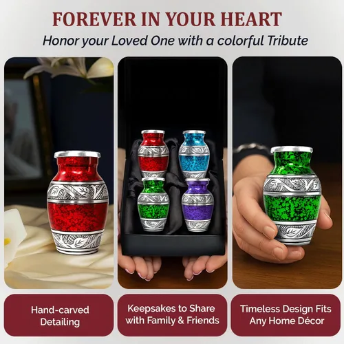 Miniatura 7 de Mini urnas para cenizas humanas, juego de 4 urnas de recuerdo para hombres y mujeres, elegantes urnas pequeñas conmemorativas para cenizas