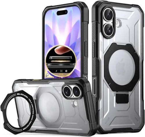 Funda Poetic Spartan con soporte de anillo para iPhone 17, [Botón de control de cámara][Compatible con Magsafe], funda protectora de cuerpo