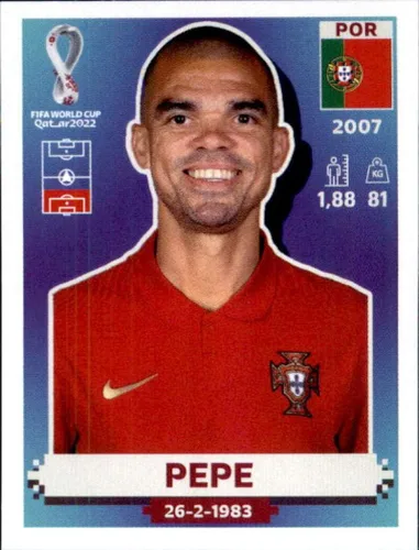 Pegatinas de Panini 2022: Camino a la Copa Mundial de la FIFA Qatar 2022#POR8 Pepe Portugal Tarjeta de fútbol