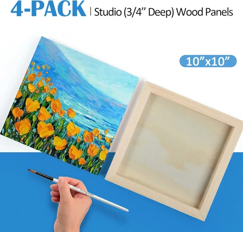 Miniatura 5 de Falling in Art Kit de paneles de lienzo de madera de abedul sin terminar, paquete de 4 tablas de cuna de estudio de 10 x 10 pulgadas de profundidad