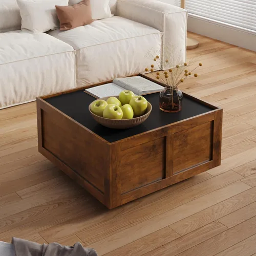 Miniatura 5 de HedoAjim - Mesa de centro de granja con 2 cajones de almacenamiento para sala de estar, mesa cuadrada central moderna, mesa de cóctel contemporánea