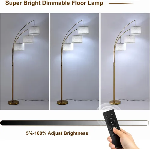 Miniatura 7 de Lámparas de pie doradas para sala de estar, lámpara de pie de arco súper brillante con control remoto, 3 lámparas de pie altas con regulación Sombra